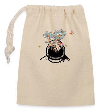 Astronaute avec des fleurs rétro - idée cadeau - Sac cadeau en coton avec cordon (14 x 20 cm) - nature - Devant