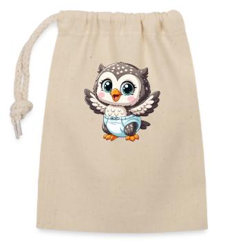 Bébé hibou avec couche - Sac cadeau en coton avec cordon (14 x 20 cm) - nature - Devant