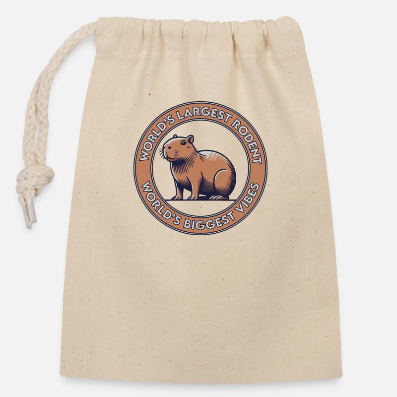 World's Largest Rodent, World's Biggest Vibes - Closable cotton gift bag (14x20cm) - nature