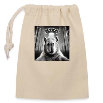 Funny Capybara UFOs Alien - Closable cotton gift bag (14x20cm) - nature - Front