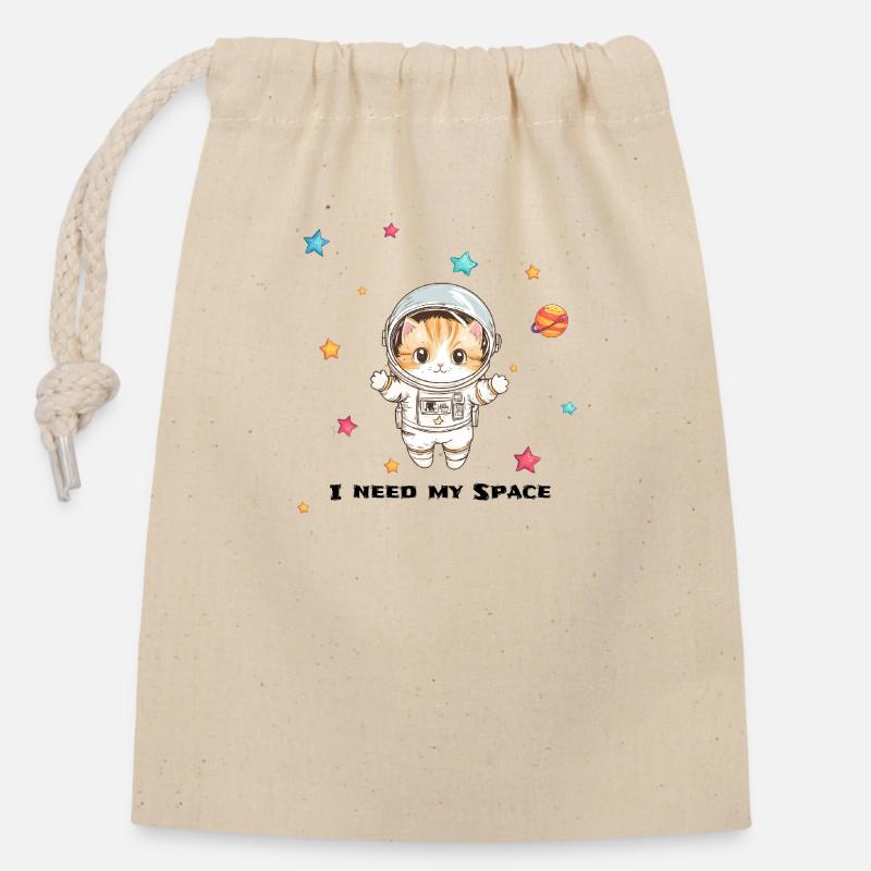 Space Kitty Adventure - Closable cotton gift bag (14x20cm) - nature