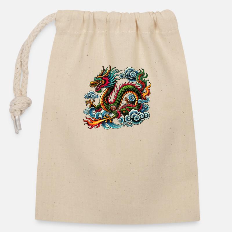 Dragon Comic Chine - Sac cadeau en coton avec cordon (14 x 20 cm) - nature