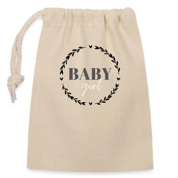 baby girl - Kreis verspielt (Herzen und Blätter) - Verschließbarer Geschenkbeutel aus Baumwolle (14x20cm) - Natur - Vorne