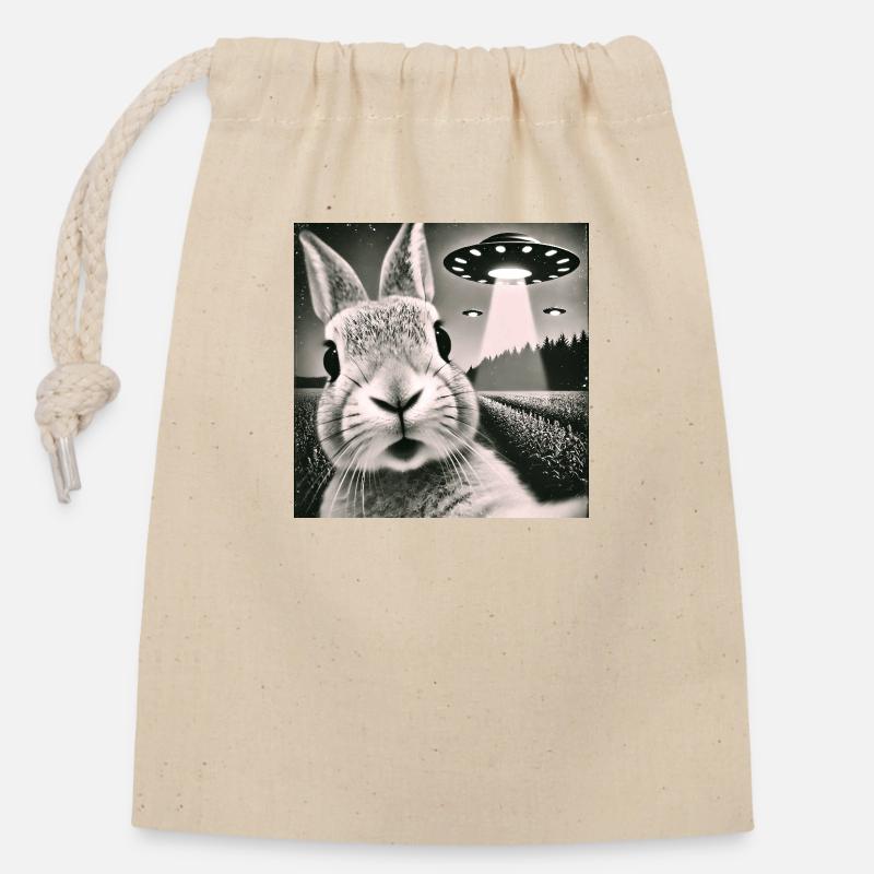 Lusitg Bunny Rabbit OVNI Selfie Alien - Sac cadeau en coton avec cordon (14 x 20 cm) - nature