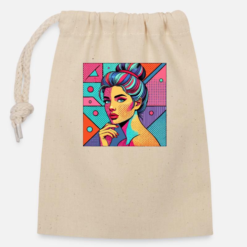 Portrait coloré dans le style pop art - Sac cadeau en coton avec cordon (14 x 20 cm) - nature