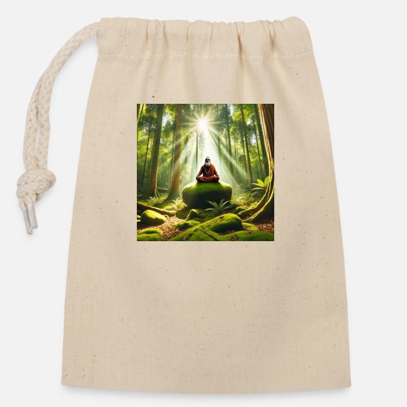 Yogi - Sac cadeau en coton avec cordon (14 x 20 cm) - nature