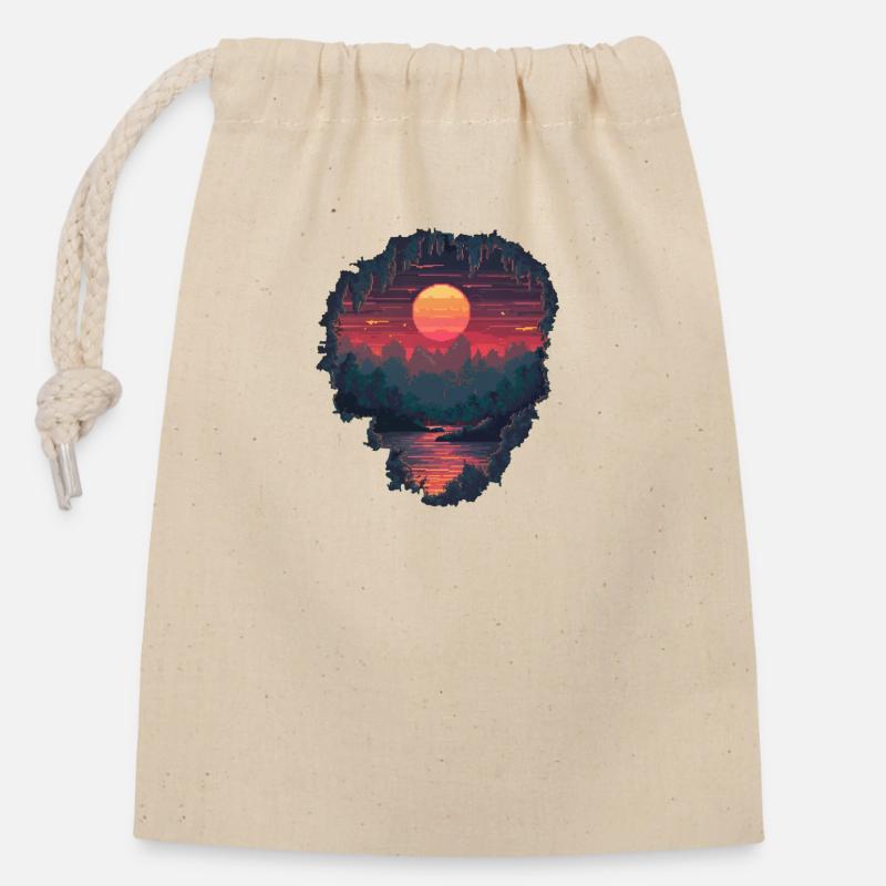 Hole to a pixelated world - Closable cotton gift bag (14x20cm) - nature