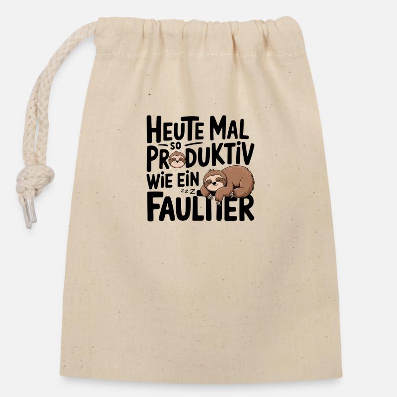 Productive sloth-style - Closable cotton gift bag (14x20cm) - nature