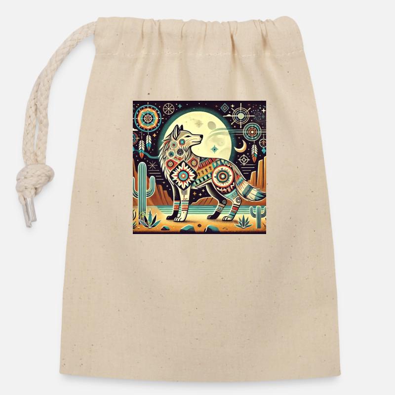 Le loup à vos côtés - Sac cadeau en coton avec cordon (14 x 20 cm) - nature