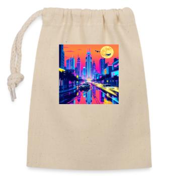 Paysage urbain rétro vague : un voyage nostalgique à travers - Sac cadeau en coton avec cordon (14 x 20 cm) - nature - Devant