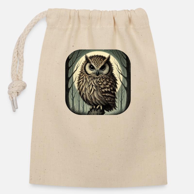 Owl - Closable cotton gift bag (14x20cm) - nature