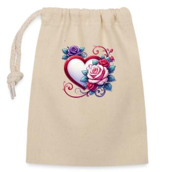 Amour éternel : Roses et cœur - Sac cadeau en coton avec cordon (14 x 20 cm) - nature - Devant