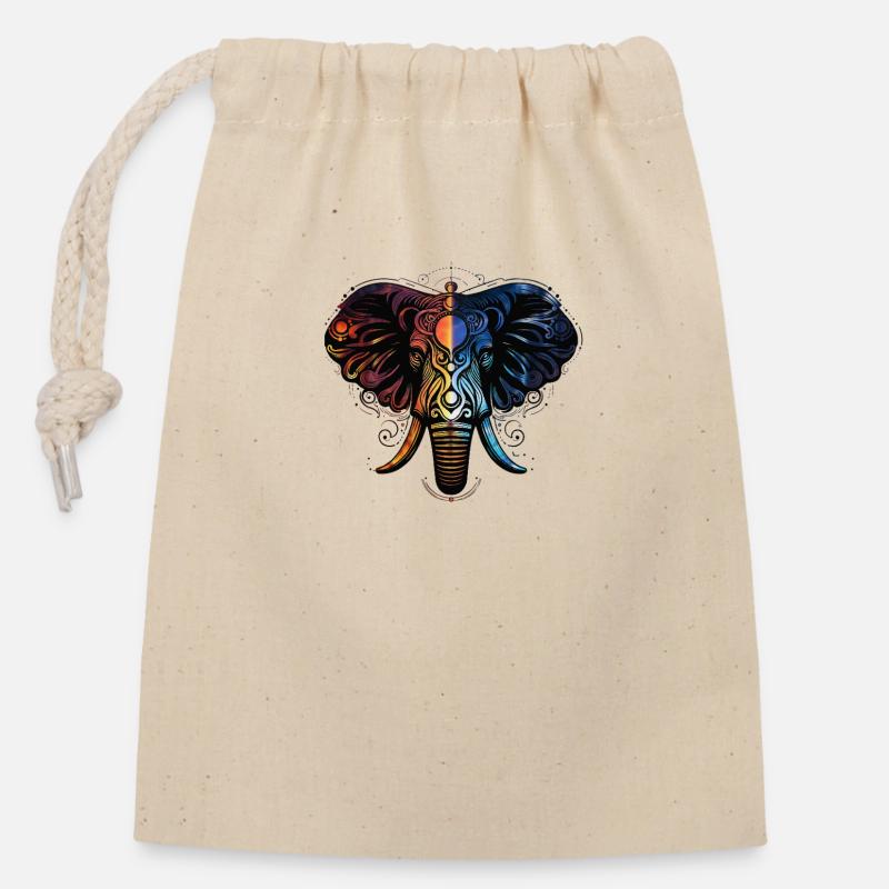 Éléphant Feu Eau - Sac cadeau en coton avec cordon (14 x 20 cm) - nature