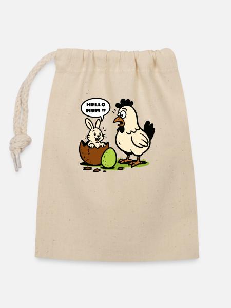 lapin - Hello Mum – Surprise de Pâques - Sac cadeau en coton avec cordon (14 x 20 cm) - nature