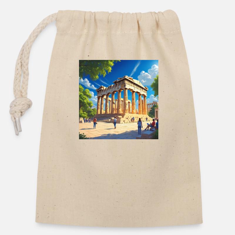 Parthenon - Verschließbarer Geschenkbeutel aus Baumwolle (14x20cm) - Natur