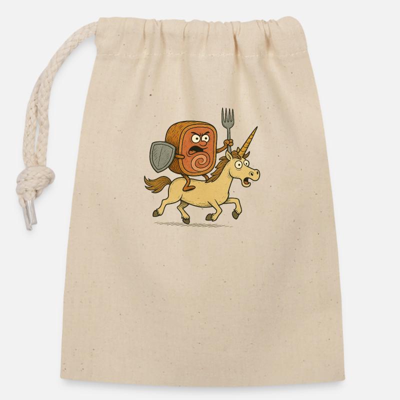 Sausage roll Knight - Closable cotton gift bag (14x20cm) - nature