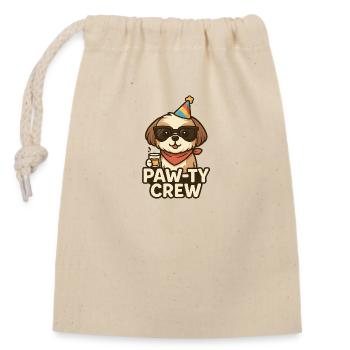 TinyPaws Funlogo Paw-ty Crew - Verschließbarer Geschenkbeutel aus Baumwolle (14x20cm) - Natur - Vorne
