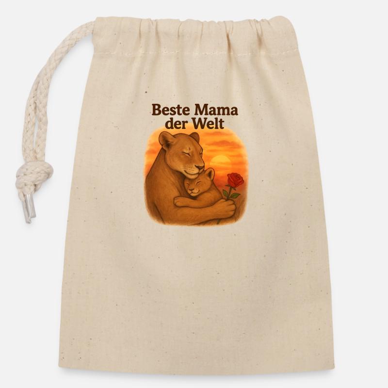 Muttertag Geschenke Löwen Mama - Verschließbarer Geschenkbeutel aus Baumwolle (14x20cm) - Natur