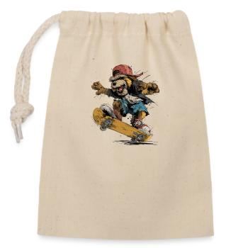 Skater Dog – wild street style with bite. - Closable cotton gift bag (14x20cm) - nature - Front