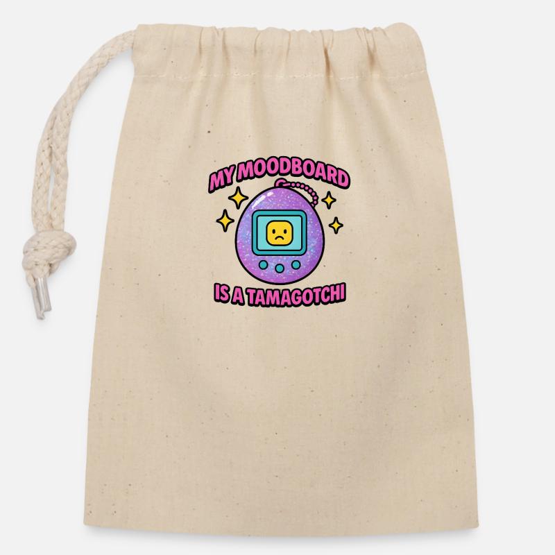 Moodgotschi - Sac cadeau en coton avec cordon (14 x 20 cm) - nature