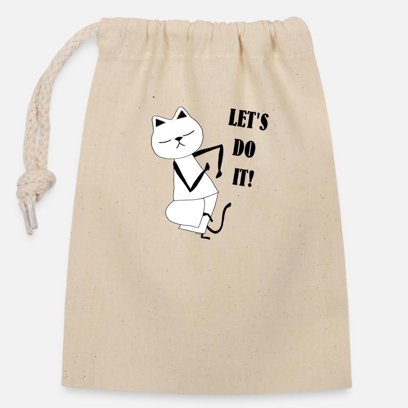 Nekochan Antonio: Let's do it ! - Closable cotton gift bag (14x20cm) - nature