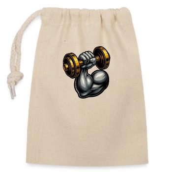 Muskelarm mit Hantel – Gym Motivation - Verschließbarer Geschenkbeutel aus Baumwolle (14x20cm) - Natur - Vorne