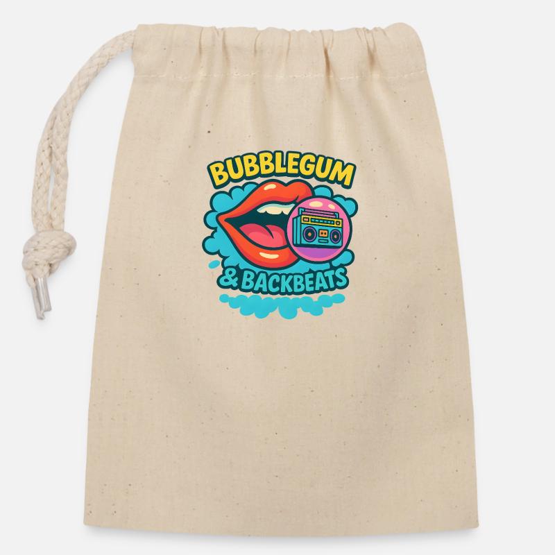 Bubblegum et backbeats - Sac cadeau en coton avec cordon (14 x 20 cm) - nature