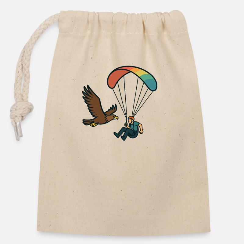 Paraglider und Adler - Verschließbarer Geschenkbeutel aus Baumwolle (14x20cm) - Natur