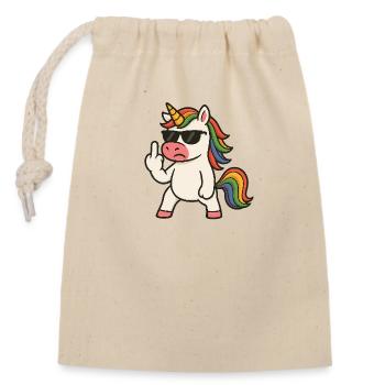 Middle finger unicorn - Closable cotton gift bag (14x20cm) - nature - Front