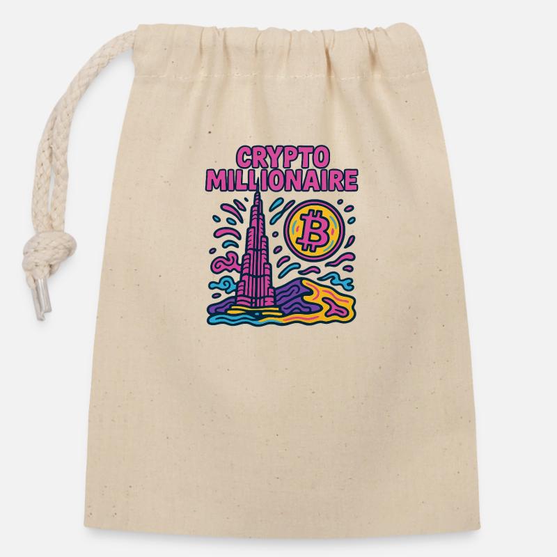 Dubaï crypto - Sac cadeau en coton avec cordon (14 x 20 cm) - nature