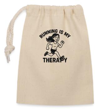 Running Is My Therapy - Closable cotton gift bag (14x20cm) - nature - Front