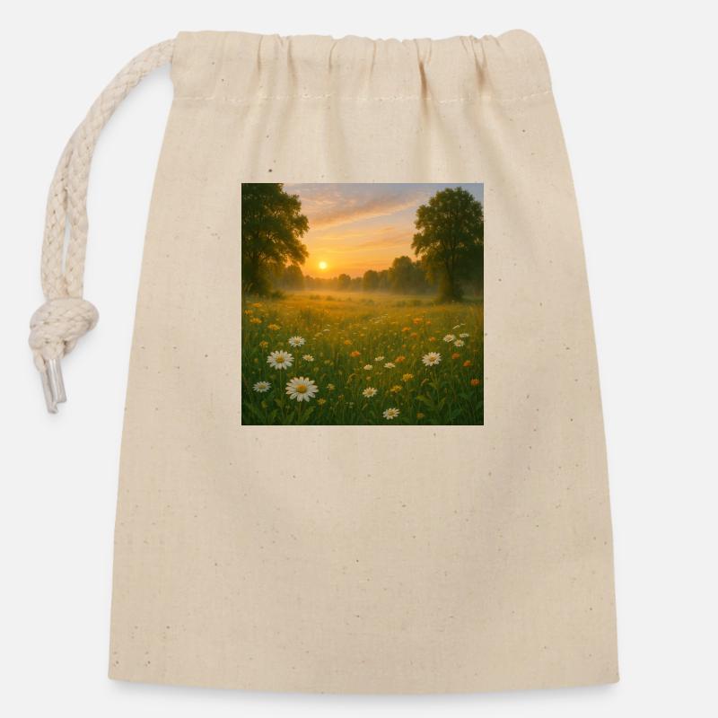 Prairie fleurie - Sac cadeau en coton avec cordon (14 x 20 cm) - nature