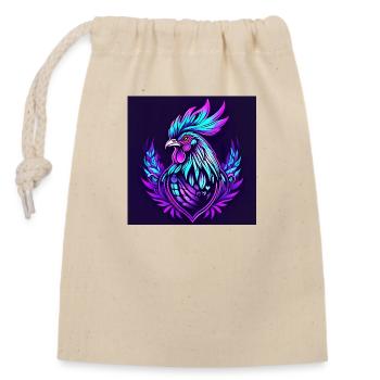 Rooster neon - Closable cotton gift bag (14x20cm) - nature - Front
