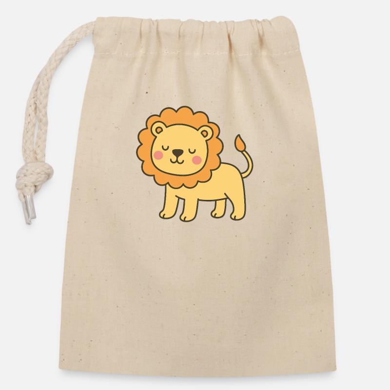 cute lion - Closable cotton gift bag (14x20cm) - nature