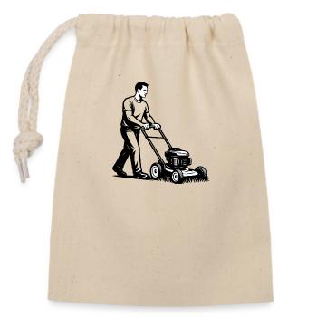 Man with mower – black and white classic - Closable cotton gift bag (14x20cm) - nature - Front