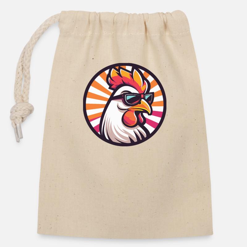Poulet Comique Cool - Sac cadeau en coton avec cordon (14 x 20 cm) - nature