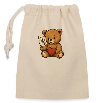 Love and Hate Teddy Bear Design - Closable cotton gift bag (14x20cm) - nature - Front
