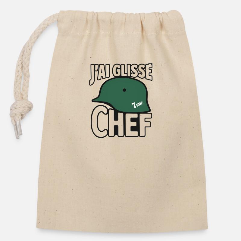 j’ai Glissé chef - Sac cadeau en coton avec cordon (14 x 20 cm) - nature