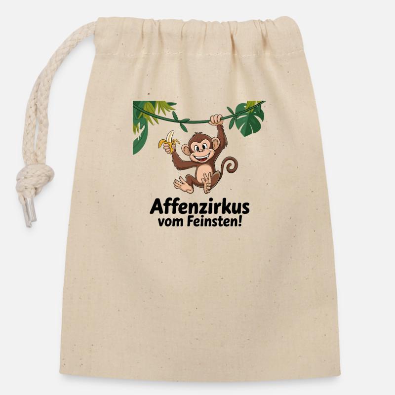 Le cirque des singes à son meilleur – Funny Monkey - Sac cadeau en coton avec cordon (14 x 20 cm) - nature