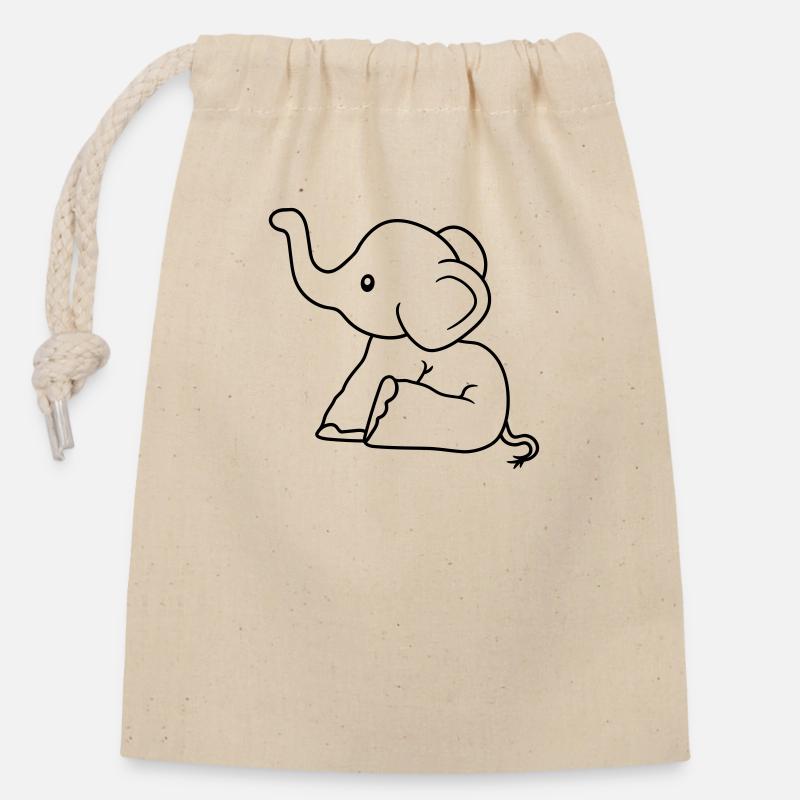 petit éléphant assis clip bébé bébé veau doux - Sac cadeau en coton avec cordon (14 x 20 cm) - nature