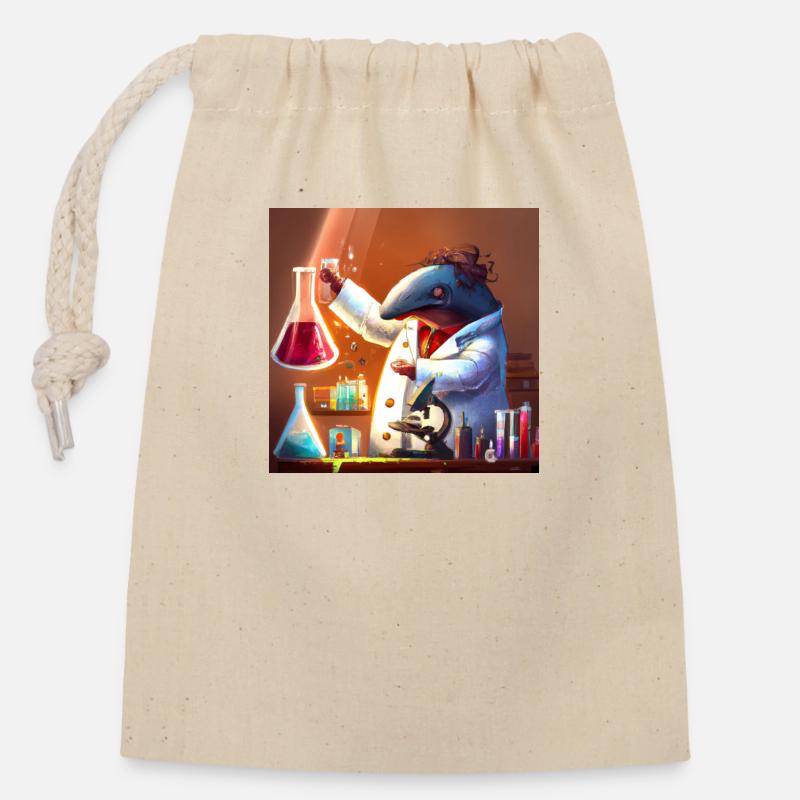 Mad dolphin scientist experimenting - Closable cotton gift bag (14x20cm) - nature