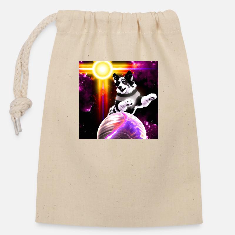 Chien de l’espace - Sac cadeau en coton avec cordon (14 x 20 cm) - nature