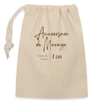 Anniversaire de mariage noce de coton 1 ans - Sac cadeau en coton avec cordon (14 x 20 cm) - nature - Devant