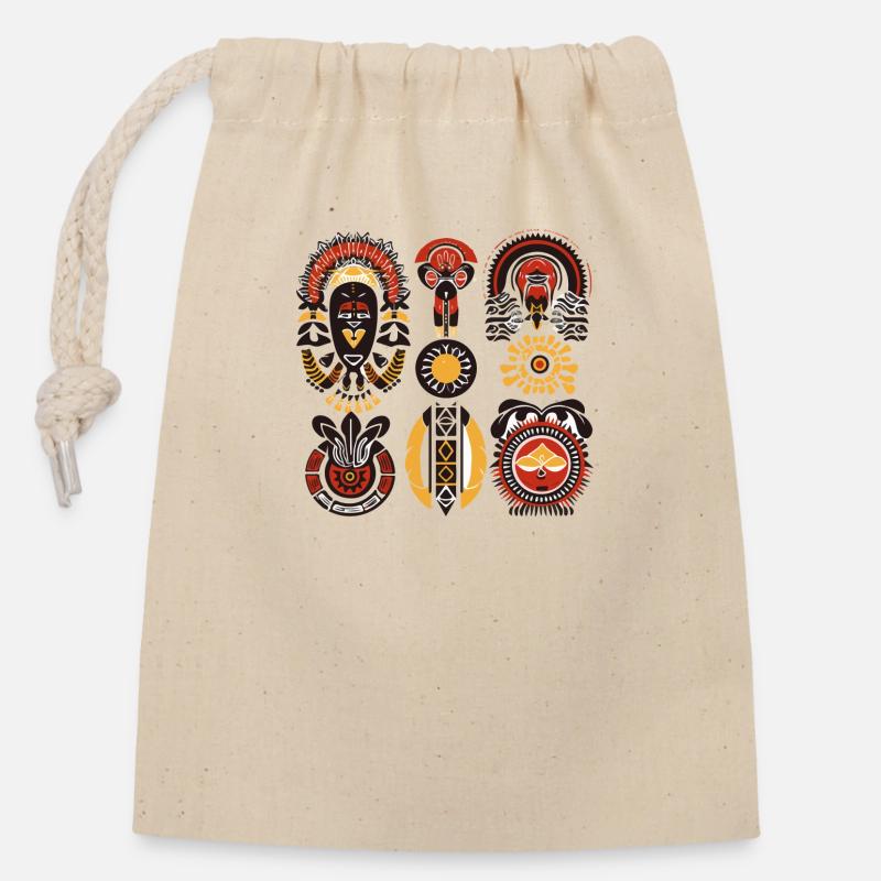 Folklore africain - Sac cadeau en coton avec cordon (14 x 20 cm) - nature