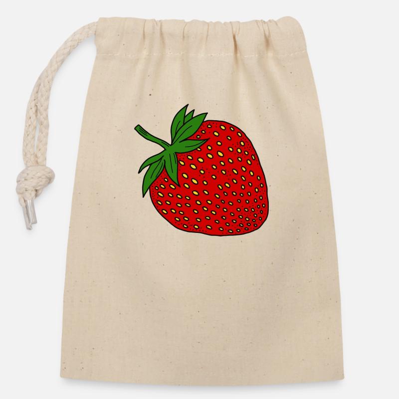 Strawberry - Closable cotton gift bag (14x20cm) - nature