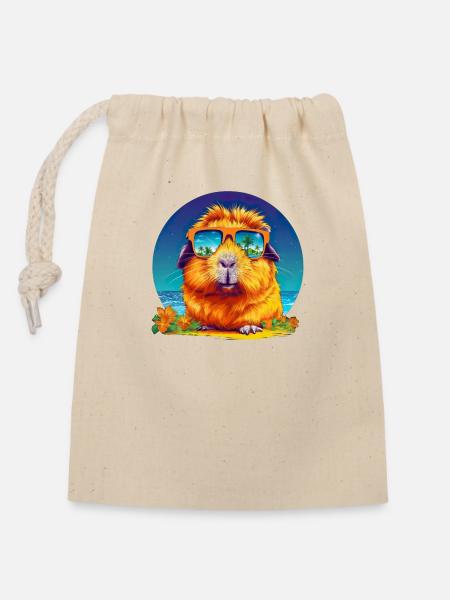 Meerschweinchen mit Sonnenbrille - Verschließbarer Geschenkbeutel aus Baumwolle (14x20cm) - Natur