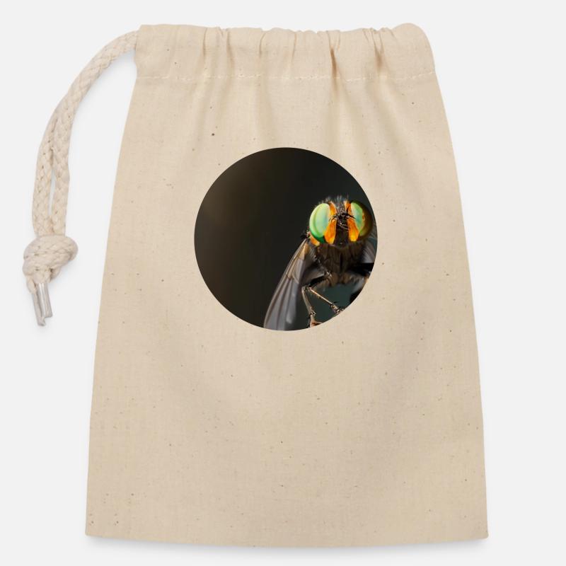 Mouche macro - Sac cadeau en coton avec cordon (14 x 20 cm) - nature