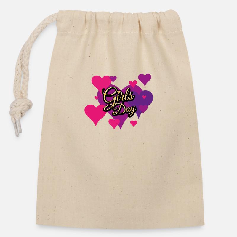 Girls Day Glitter Pattern - Closable cotton gift bag (14x20cm) - nature