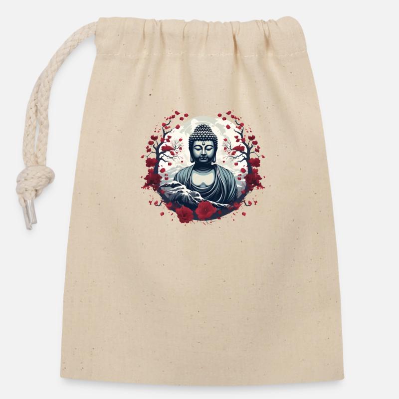 Statue de Bouddha - Sac cadeau en coton avec cordon (14 x 20 cm) - nature