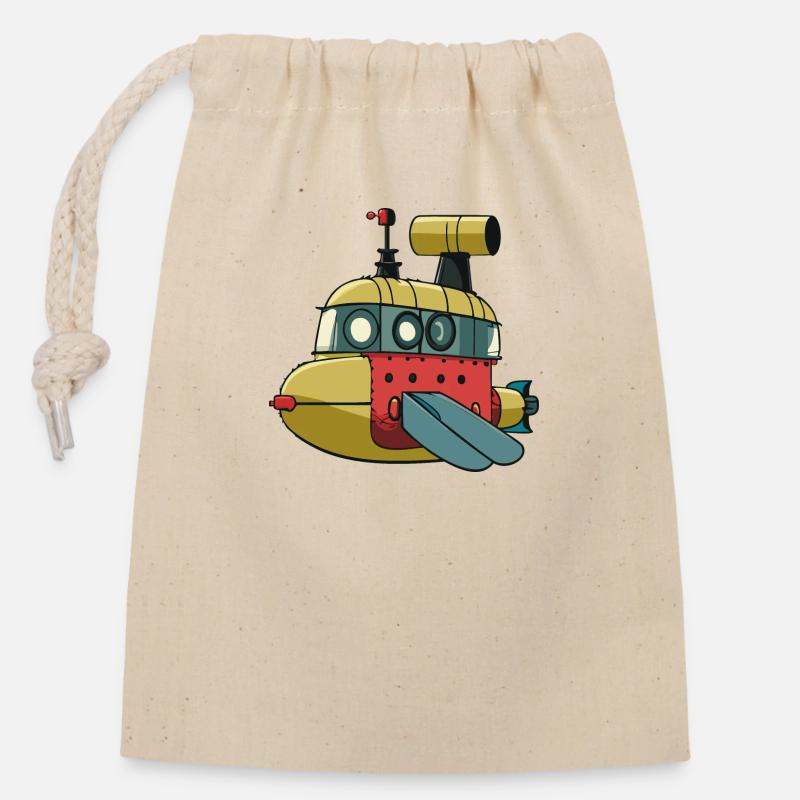 Sous-marin jaune - Sac cadeau en coton avec cordon (14 x 20 cm) - nature